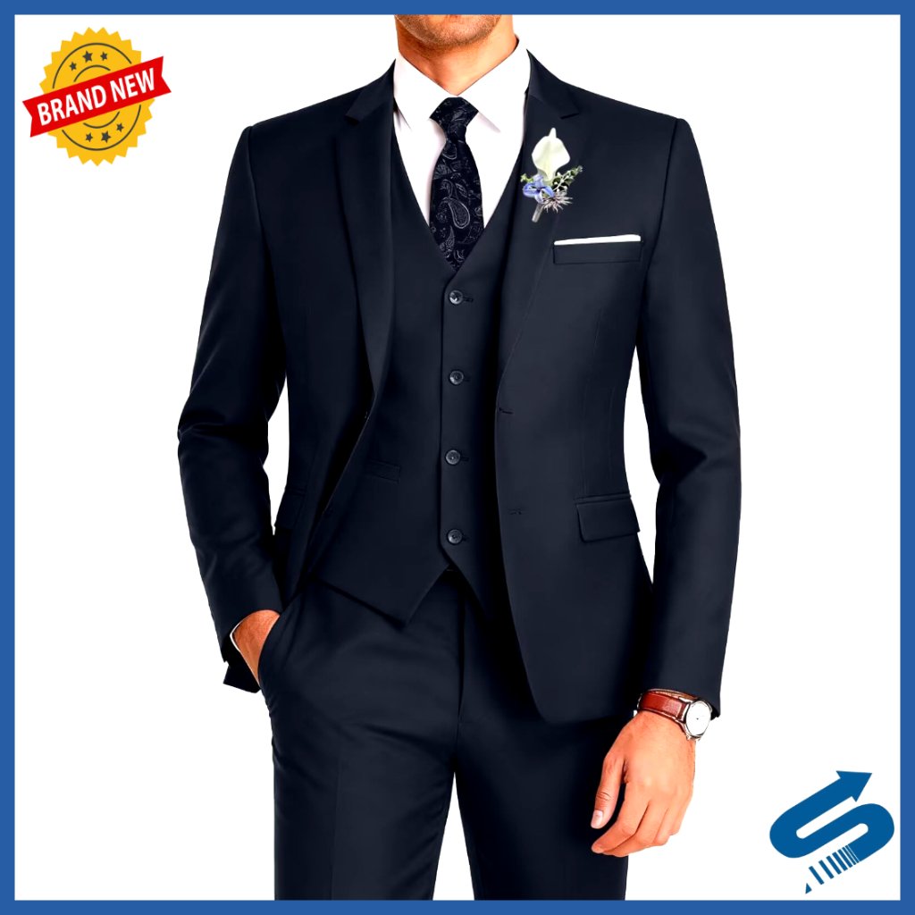 Slim Fit 3-Piece Suit Set With Vest And Tie For Formal Occasions